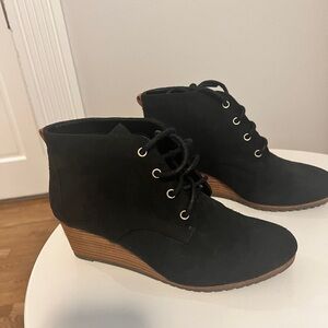 Black suede booties. Dr Scholls. Very comfortable. Size 8.